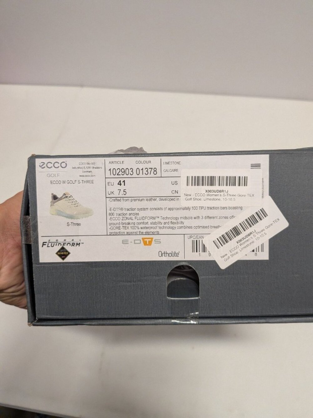 ECCO Women's S-Three Gore-TEXGolf Shoe, Limestone. 10-10.5 - Picture 5 of 5